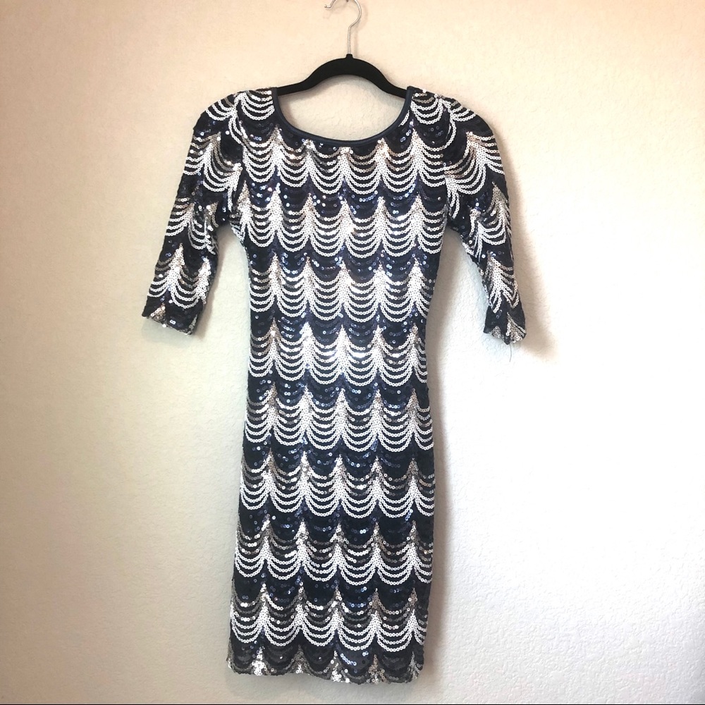 NWOT Crystal Doll Navy Blue Scalloped Sequin dress